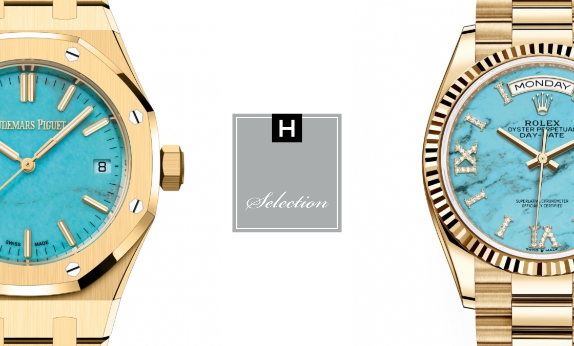 AUDEMARS PIGUET - 綠松石加持，高配版藍綠色調面盤來勢洶洶！這樣的寶石面黃金鍊帶錶，你選AP還是Rolex？
