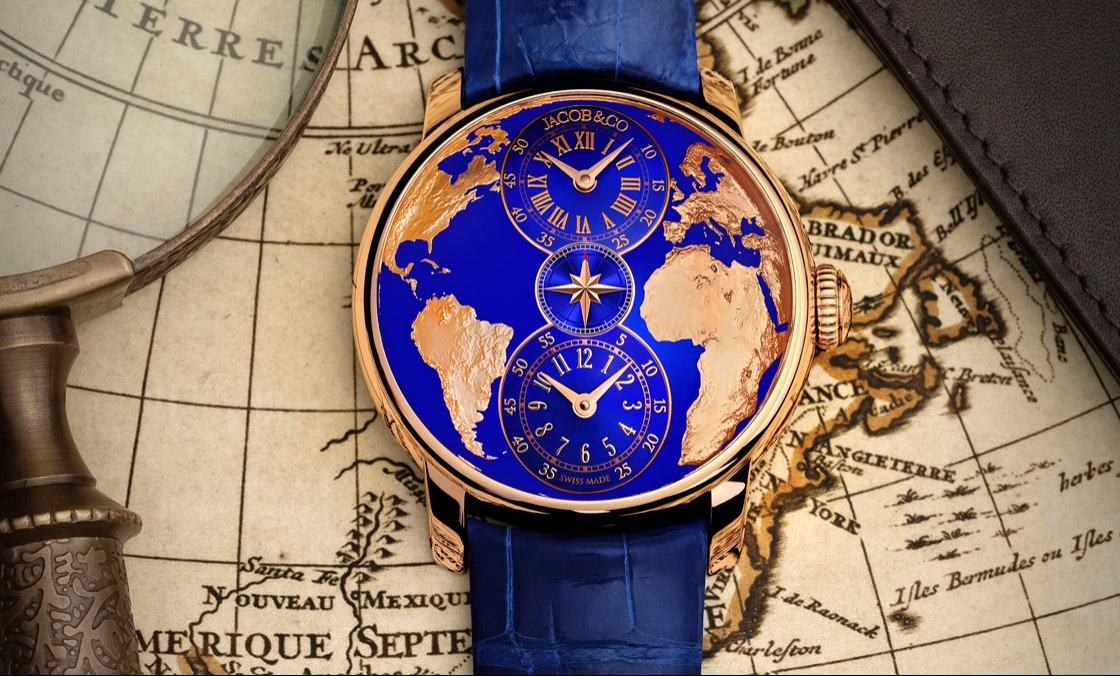 JACOB & CO. - 用最美的克萊因藍，圓一個志向高遠的夢：Jacobs & Co. The World is Yours兩地時間腕錶
