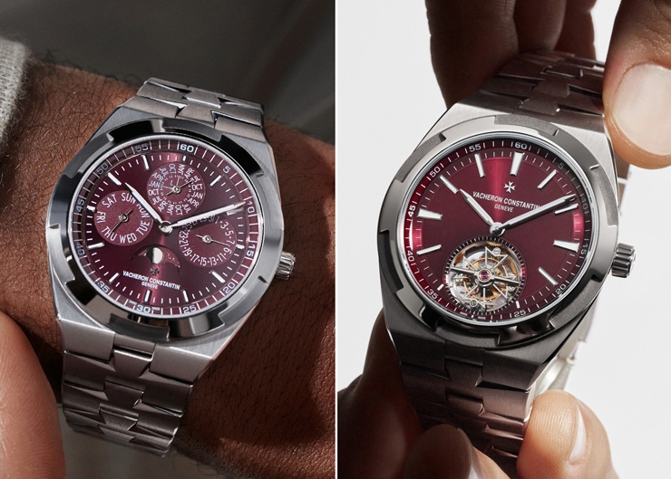 江詩丹頓Overseas罕見酒紅面盤現身｜超薄萬年曆與鈦金屬陀飛輪全解析