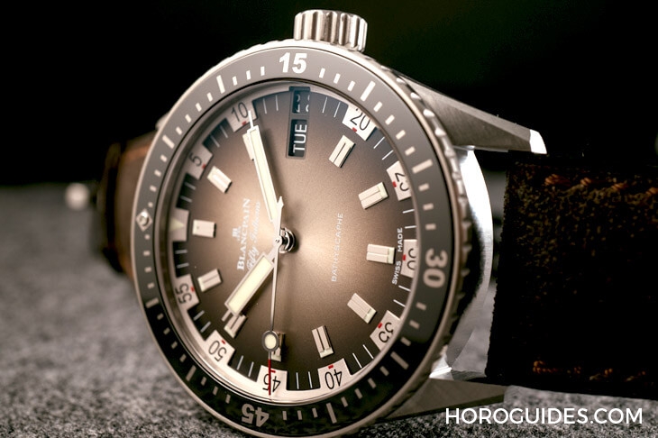BLANCPAIN - FIFTY FATHOMS - 5052-1110-63A - 寶珀Bathyscaphe復古五十噚,少見的七○年代雙層時標
