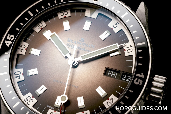 BLANCPAIN - FIFTY FATHOMS - 5052-1110-63A - 寶珀Bathyscaphe復古五十噚,少見的七○年代雙層時標