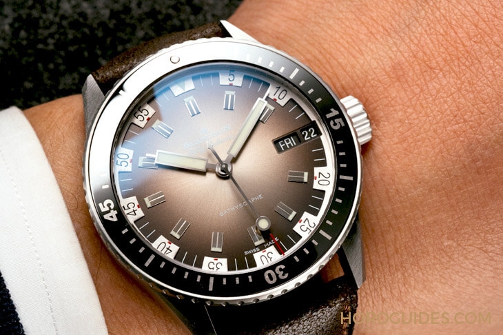BLANCPAIN - FIFTY FATHOMS - 5052-1110-63A - 寶珀Bathyscaphe復古五十噚,少見的七○年代雙層時標