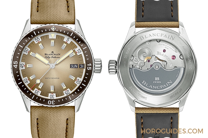 BLANCPAIN - FIFTY FATHOMS - 5052-1146-E52A - 寶珀五十噚深潛器日期及星期腕錶首見沙漠色面盤