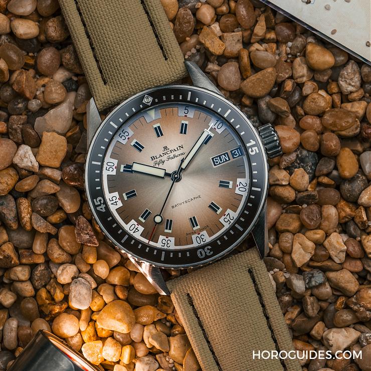 BLANCPAIN - FIFTY FATHOMS - 5052-1146-E52A - 寶珀五十噚深潛器日期及星期腕錶首見沙漠色面盤