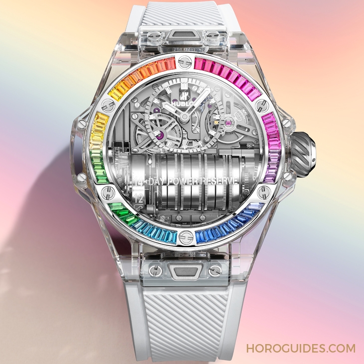 HUBLOT - BIG BANG - 455.JX.0120.JX - 透明系新作二連發!Hublot Big Bang系列MP-11彩虹藍寶石腕錶、Integral藍寶石陀飛輪鍊帶腕錶