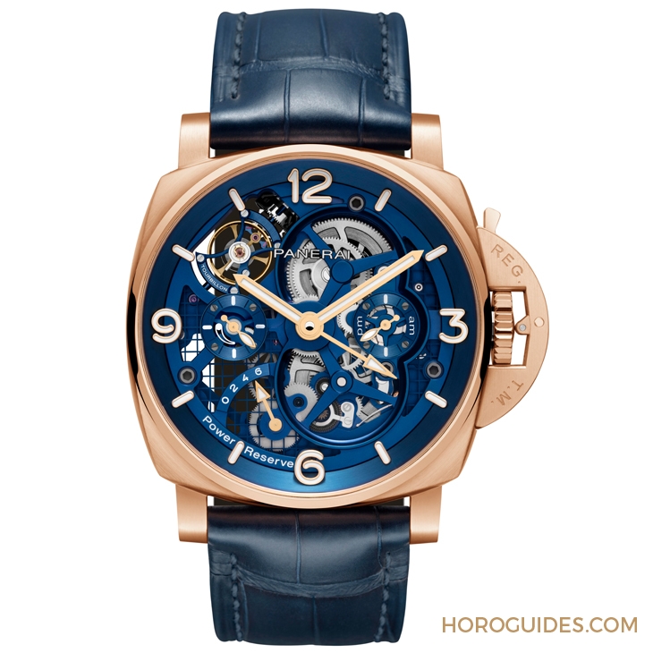 PANERAI - LUMINOR - PAM01060 - 華麗撞色!紅金殼配鍍藍面|Panerai Luminor陀飛輪兩地時間紅金腕錶-PAM01060