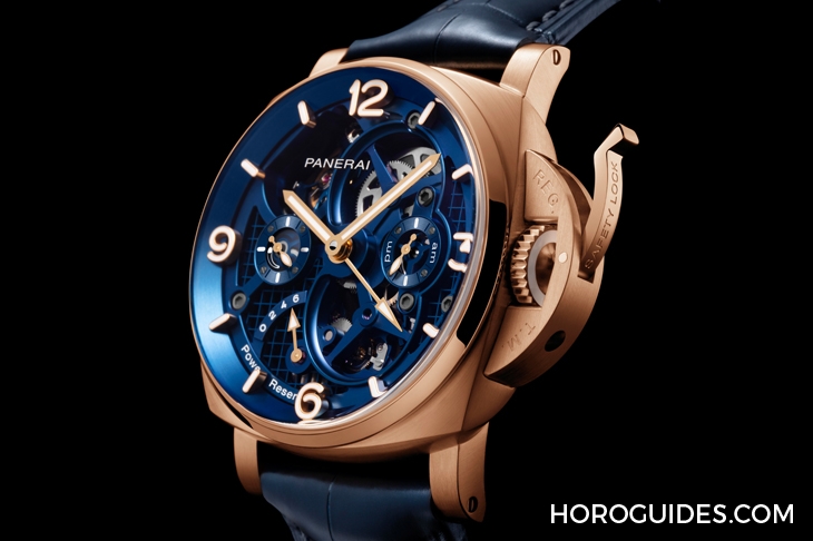 PANERAI - LUMINOR - PAM01060 - 華麗撞色!紅金殼配鍍藍面|Panerai Luminor陀飛輪兩地時間紅金腕錶-PAM01060