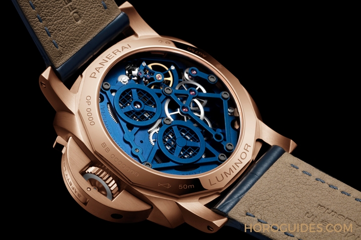 PANERAI - LUMINOR - PAM01060 - 華麗撞色!紅金殼配鍍藍面|Panerai Luminor陀飛輪兩地時間紅金腕錶-PAM01060