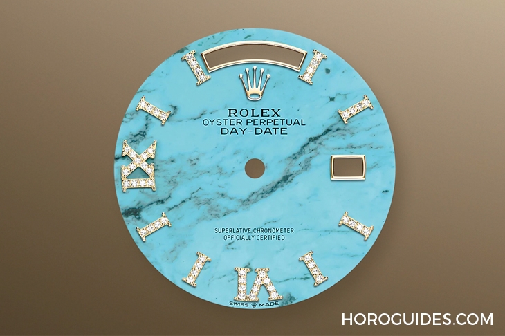 AUDEMARS PIGUET - ROYAL OAK - 15550BA.OO.1356BA.01 - 綠松石加持，高配版藍綠色調面盤來勢洶洶！這樣的寶石面黃金鍊帶錶，你選AP還是Rolex？