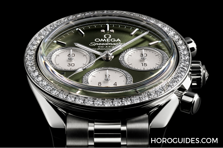OMEGA - SPEEDMASTER - 324.55.38.50.60.001 - 華貴新裝!OMEGA Speedmaster 38mm鑲鑽綠面及啡面新款登場