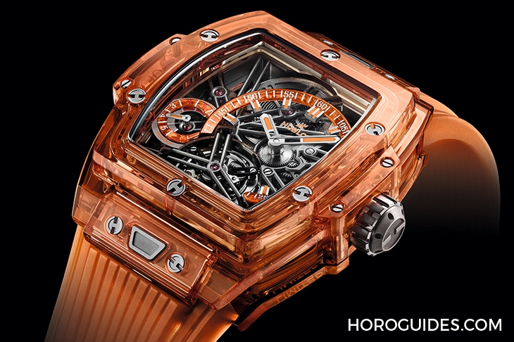 HUBLOT - SPIRIT OF BIG BANG - 645.JO.0120.RT - 高透光冰橙色!Hublot Spirit of Big Bang冰橙藍寶石陀飛輪五日鍊腕錶
