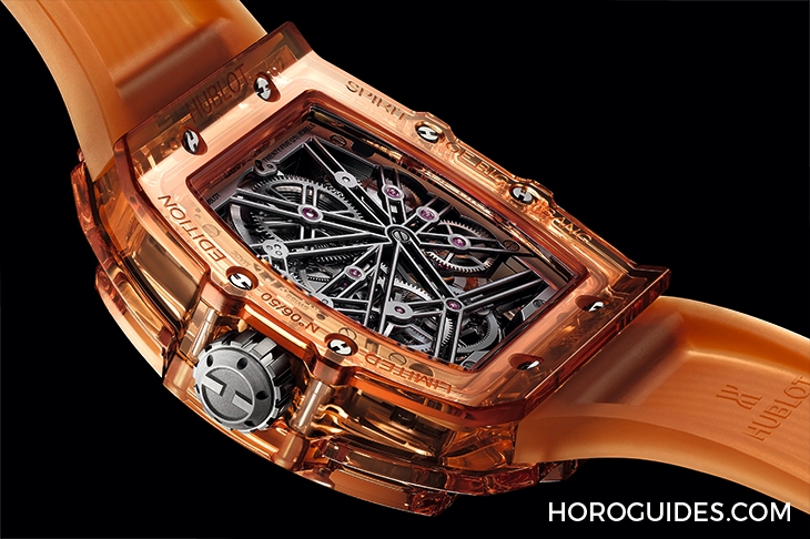 HUBLOT - SPIRIT OF BIG BANG - 645.JO.0120.RT - 高透光冰橙色!Hublot Spirit of Big Bang冰橙藍寶石陀飛輪五日鍊腕錶
