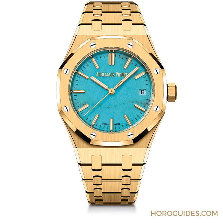 AUDEMARS PIGUET - ROYAL OAK - 15550BA.OO.1356BA.01 - 愛彼Royal Oak皇家橡樹自動上鍊腕錶,黃金錶殼搭配天然綠松石錶面