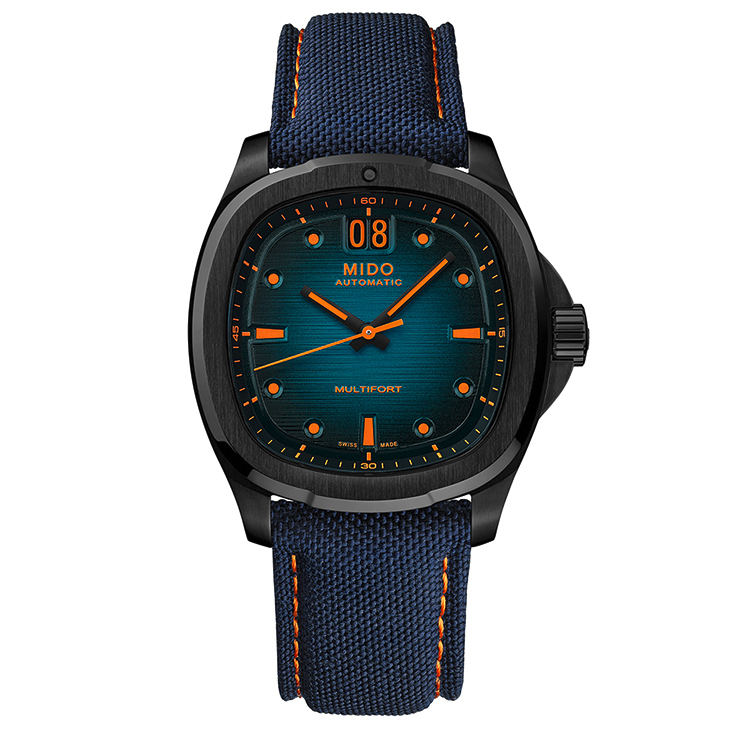 MIDO - MULTIFORT - M049.526.37.041.00 - MIDO美度表大秀視覺衝擊,Multifort TV Big Date電光藍橘及黑灰亮黃撞色登場