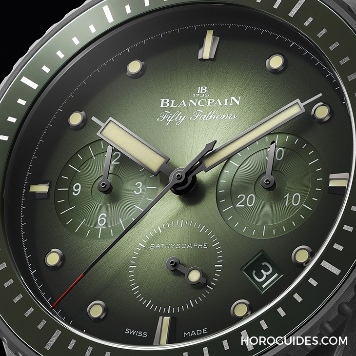 BLANCPAIN - FIFTY FATHOMS - 5200-0153-B52A - 寶珀五十噚Bathyscaphe深潛器飛返計時腕錶,綠色新裝亮相!