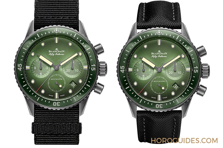 BLANCPAIN - FIFTY FATHOMS - 5200-0153-B52A - 寶珀五十噚Bathyscaphe深潛器飛返計時腕錶,綠色新裝亮相!