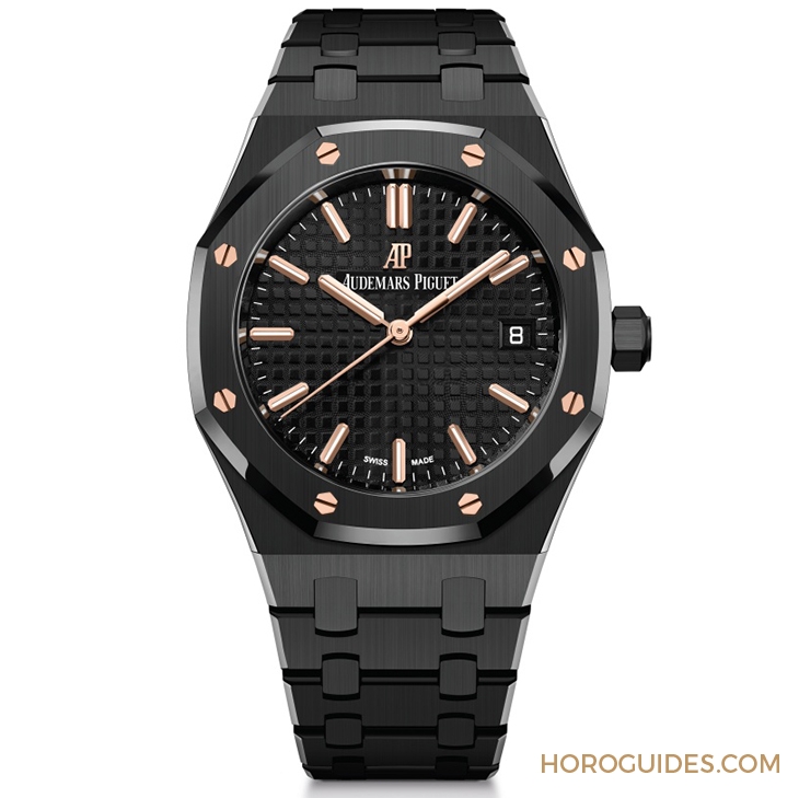 AUDEMARS PIGUET - ROYAL OAK - 77350CE.OO.1266CE.01 - 愛彼新作連發!皇家橡樹34mm自動上鍊腕錶-黑陶瓷款&淺藍面霜金款