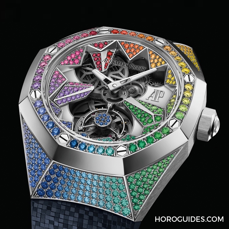 AUDEMARS PIGUET - 冰藍版VS.彩虹版,愛彼皇家橡樹概念系列飛行陀飛輪腕錶新作寶石滿鑲閃耀登場