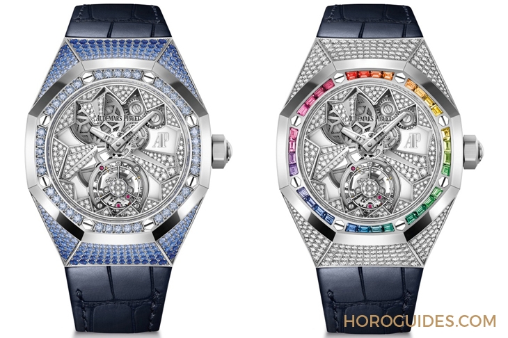 AUDEMARS PIGUET - 冰藍版VS.彩虹版,愛彼皇家橡樹概念系列飛行陀飛輪腕錶新作寶石滿鑲閃耀登場