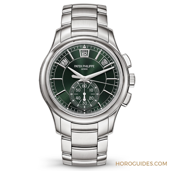 PATEK PHILIPPE - COMPLICATIONS - 5905/1A-001 - 精鋼、鍊帶、橄欖綠面,熱門元素加持!|百達翡麗年曆計時碼錶5905/1A-001