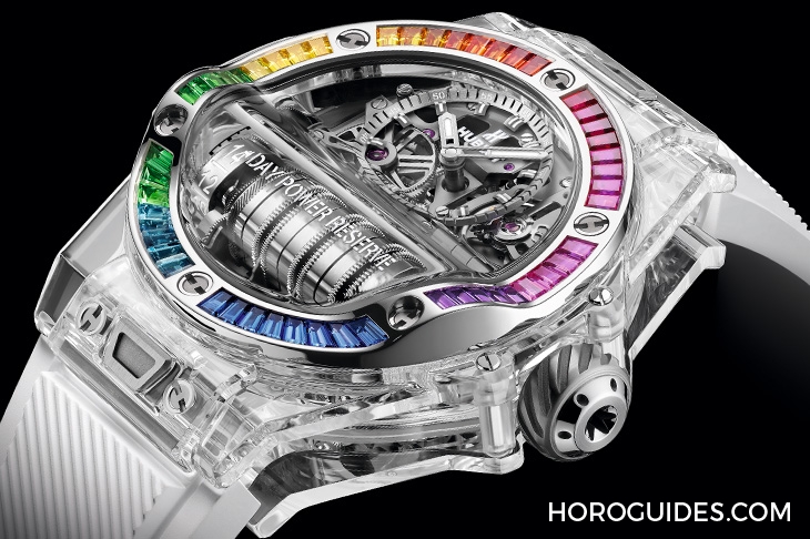 HUBLOT - BIG BANG - 455.JX.0120.JX - 透明系新作二連發！Hublot Big Bang系列MP-11彩虹藍寶石腕錶、Integral藍寶石陀飛輪鍊帶腕錶