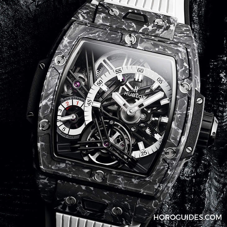 HUBLOT - SPIRIT OF BIG BANG - 645.JX.5120.RT - 直搗靈魂的爆炸性美學|Hublot Spirit Of Big Bang 陀飛輪5日鍊腕錶-白色碳纖維款、藍寶石款