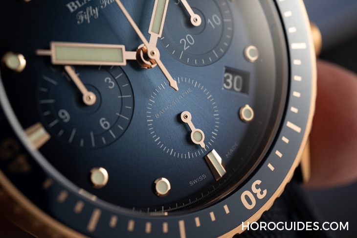 BLANCPAIN - FIFTY FATHOMS - 5200-3640-O52B - 18K紅金藍面、23級鈦灰面，Blancpain五十噚深潛器飛返計時碼錶兩款延伸新作