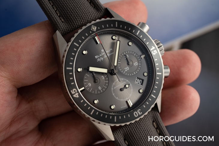 BLANCPAIN - FIFTY FATHOMS - 5200-3640-O52B - 18K紅金藍面、23級鈦灰面，Blancpain五十噚深潛器飛返計時碼錶兩款延伸新作