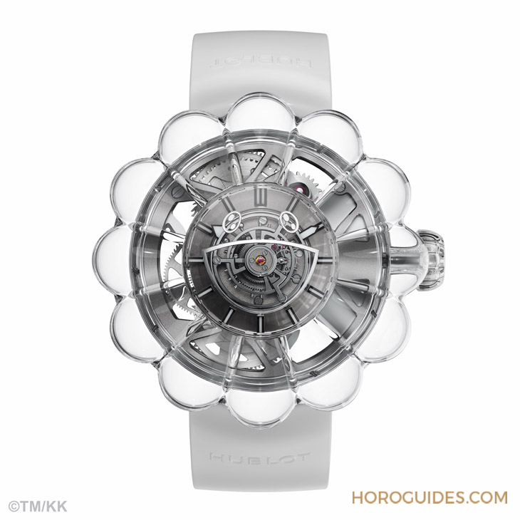 HUBLOT - MP - 915.JX.4802.RT - 12辦花型透明藍寶石錶殼!村上隆微笑小花仙氣爆棚了|Hublot MP-15村上隆藍寶石陀飛輪腕錶