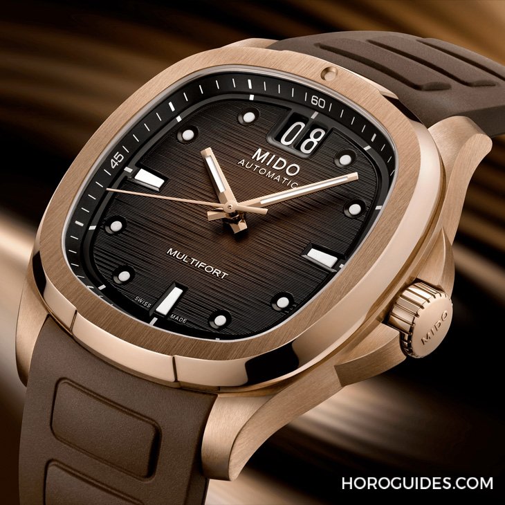 MIDO - MULTIFORT - M049.526.37.291.00 - 電視機殼型復古摩登魅力再襲,MIDO先鋒系列TV腕錶以漸變巧克力色面盤溫暖深冬