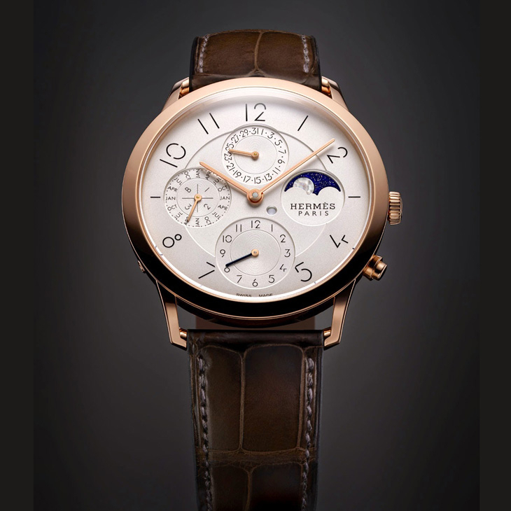 HERMES - Slim dʼHermès - W041406WW00 - 玫瑰金棕面，Hermès Slim d’Hermès Quantième Perpétuel萬年曆腕錶延伸新作亮相