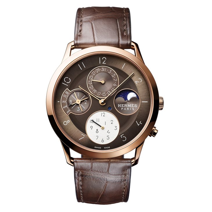 HERMES - Slim dʼHermès - W041406WW00 - 玫瑰金棕面，Hermès Slim d’Hermès Quantième Perpétuel萬年曆腕錶延伸新作亮相