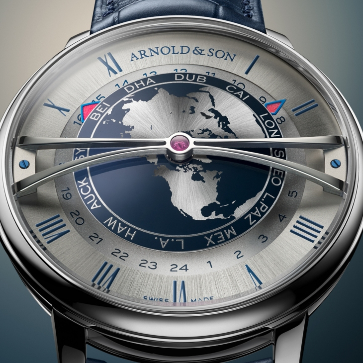 ARNOLD & Son - GLOBETROTTER - 1WTBS.K01A.C0263S - 藍綠交響,精巧寰宇|ARNOLD & SON推出兩款Globetrotter 42不鏽鋼限量版