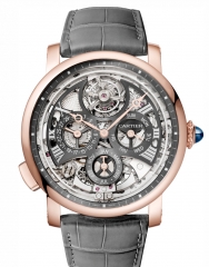 CARTIER 卡地亞 ROTONDE DE CARTIER 三問陀飛輪萬年曆鏤空腕錶